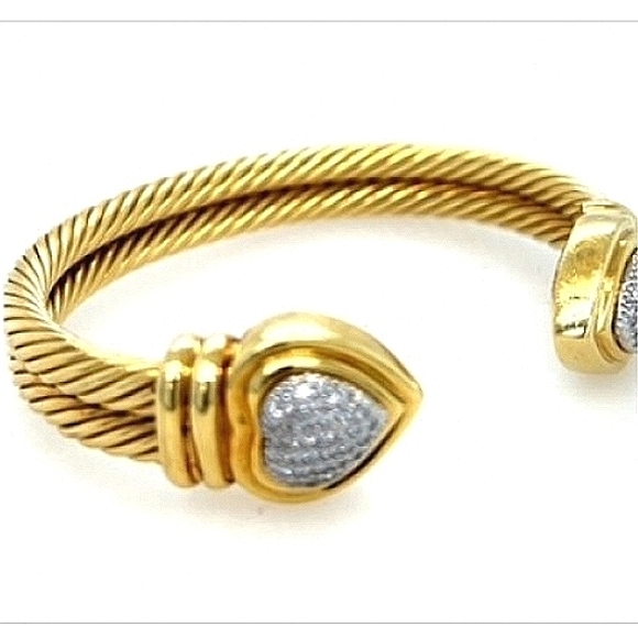 David Yurman Other - SOLD 18K David YurmanYG Double Cable 68 Diamond Heart Cuff Adjustable Bracelet